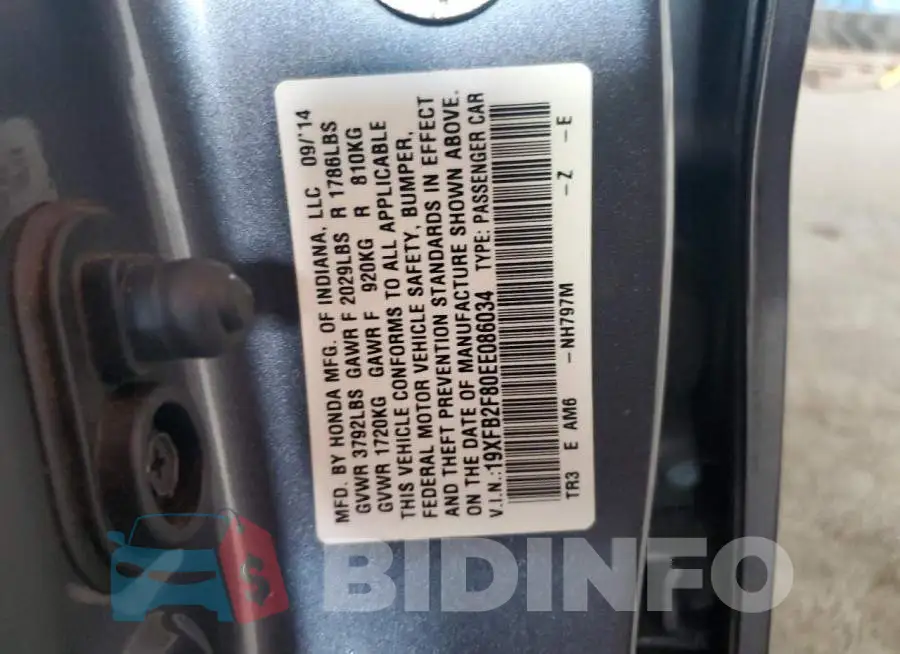 19XFB2F80EE086034 Photo# 12