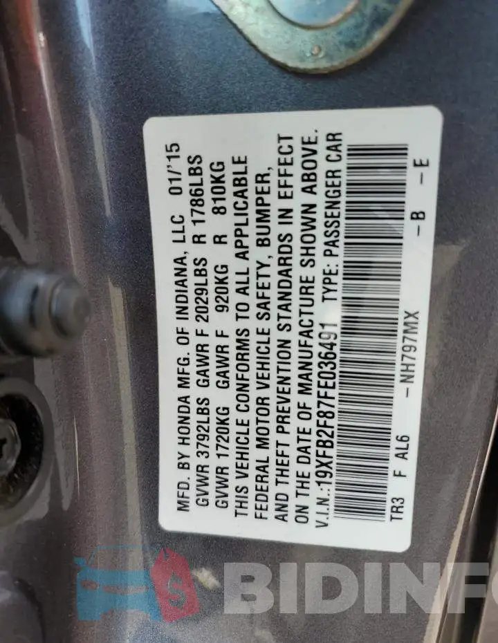 19XFB2F87FE036491 Photo# 13