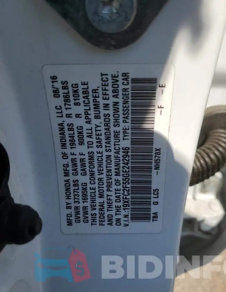 19XFC2F55GE242946 Photo# 12