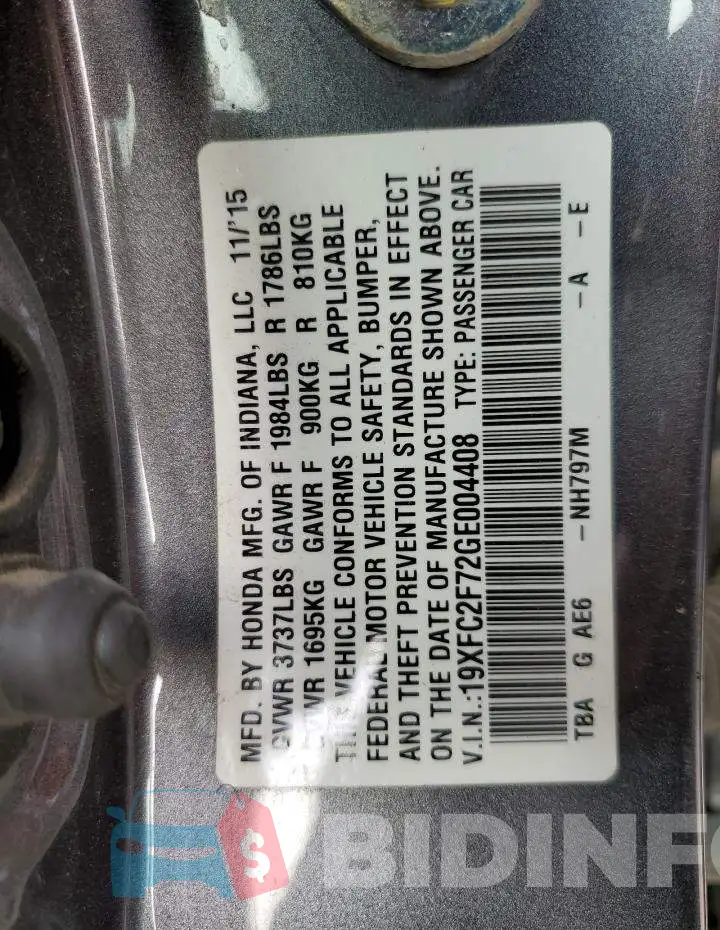 19XFC2F72GE004408 Photo# 12