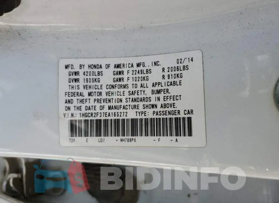1HGCR2F37EA165272 Photo# 12