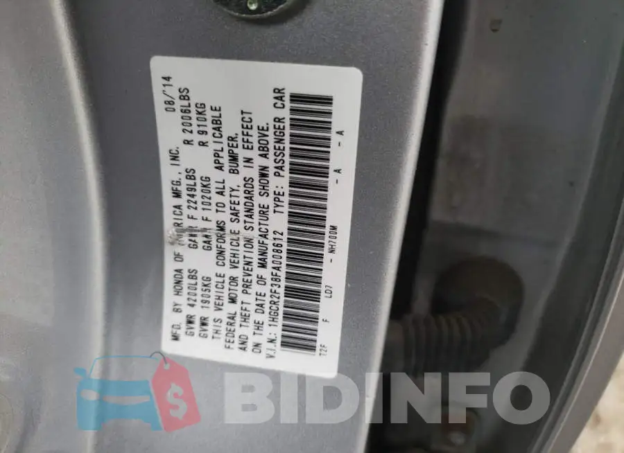 1HGCR2F38FA008612 Photo# 12