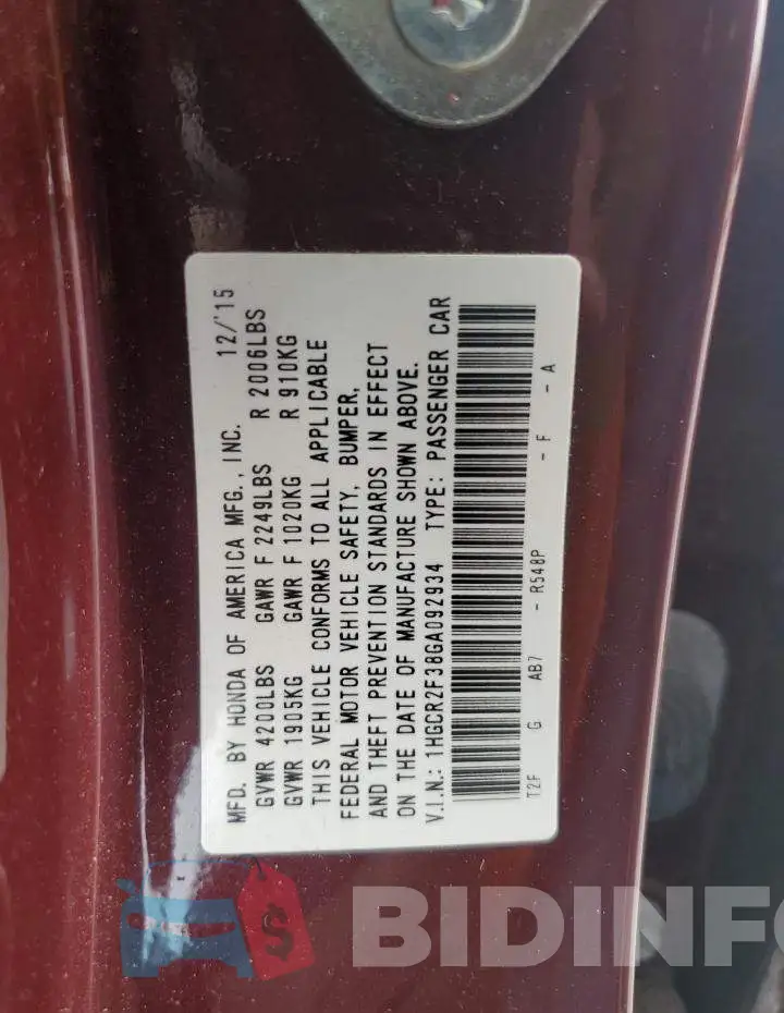 1HGCR2F38GA092934 Photo# 12