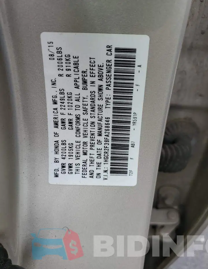 1HGCR2F39FA268646 Photo# 12
