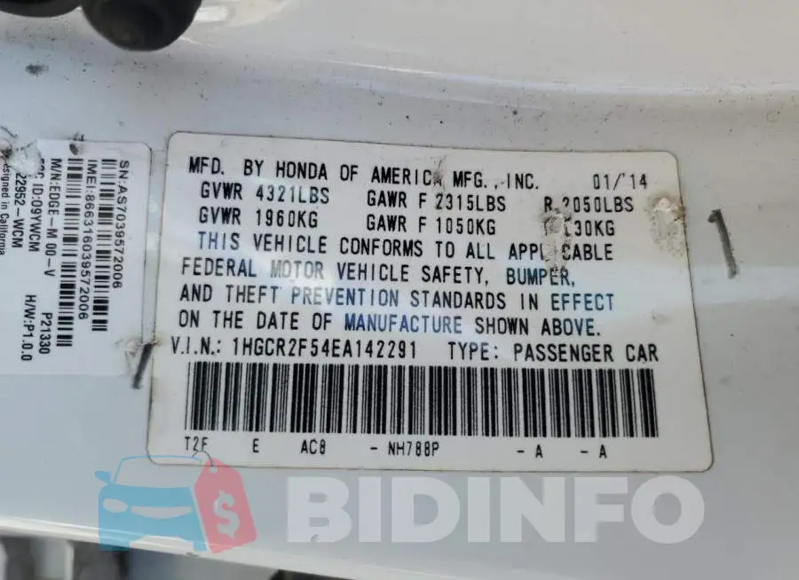 1HGCR2F54EA142291 Photo# 13