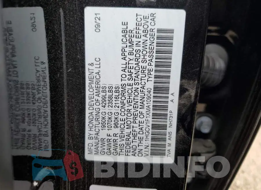 1HGCV1F1XMA109040 Photo# 12