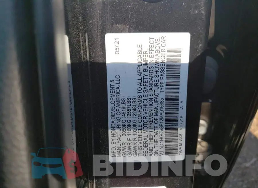 1HGCV3F12MA016685 Photo# 13