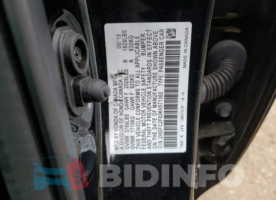 2HGFC2F63KH571362 Photo# 12