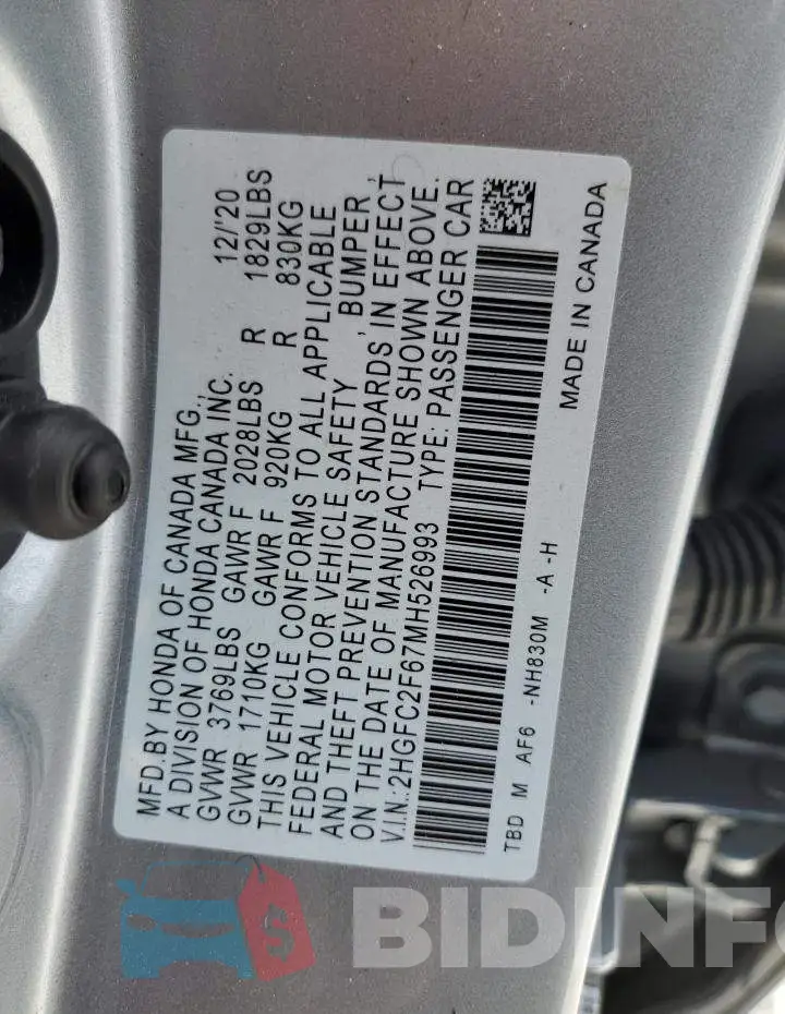 2HGFC2F67MH526993 Photo# 10