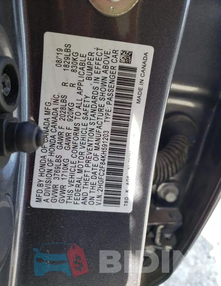 2HGFC2F84KH591203 Photo# 12