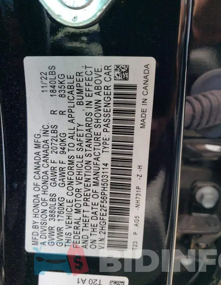 2HGFE2F56PH503114 Photo# 12