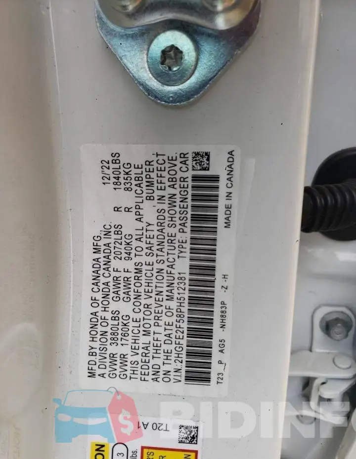 2HGFE2F58PH512381 Photo# 12