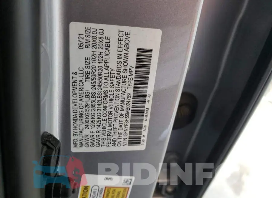 5FNYF8H55MB024799 Photo# 13