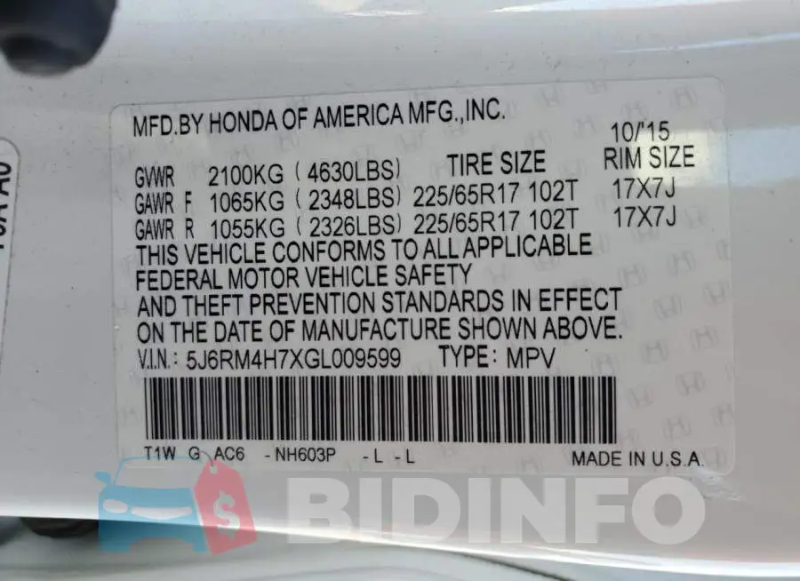 5J6RM4H7XGL009599 Photo# 13