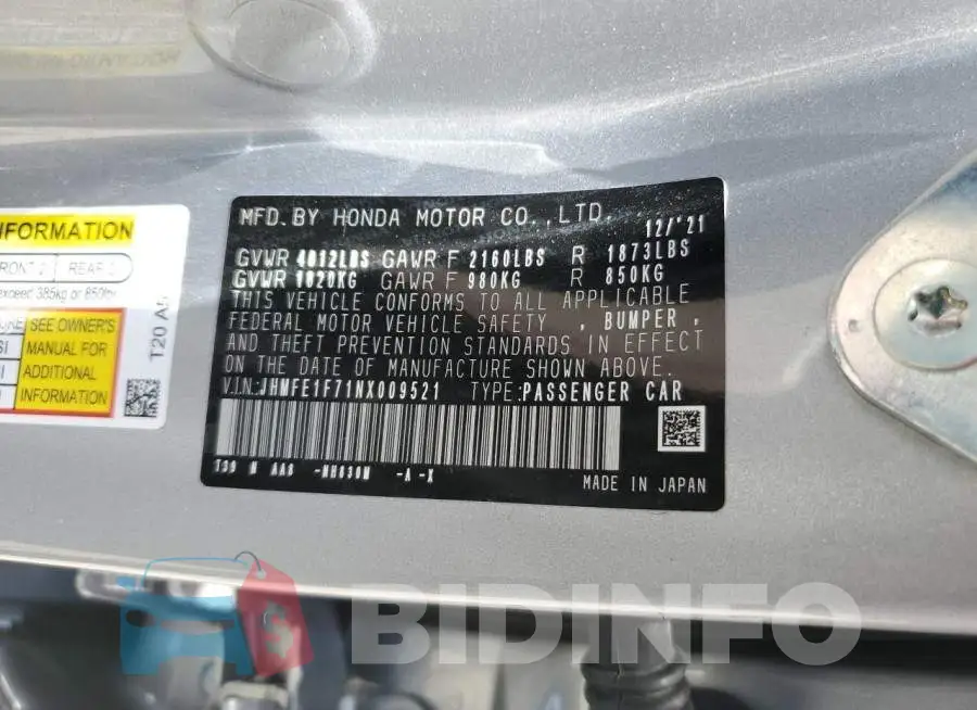 JHMFE1F71NX009521 Photo# 12
