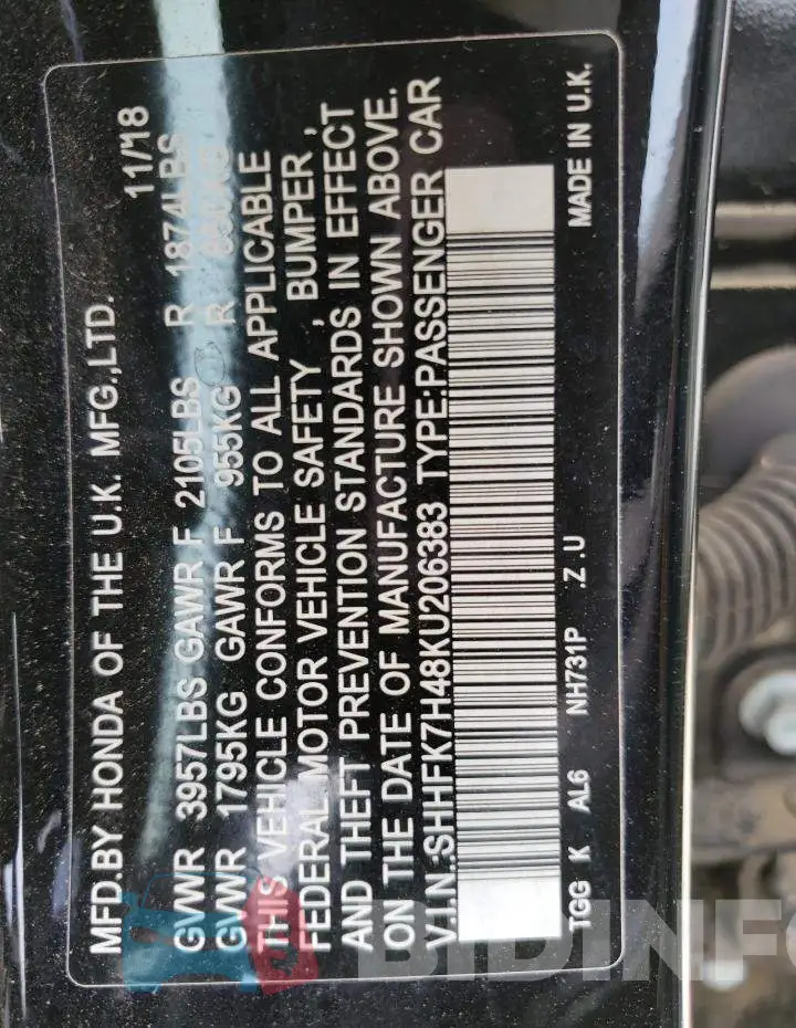 SHHFK7H48KU206383 Photo# 12