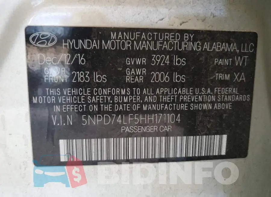 5NPD74LF5HH171104 Photo# 12