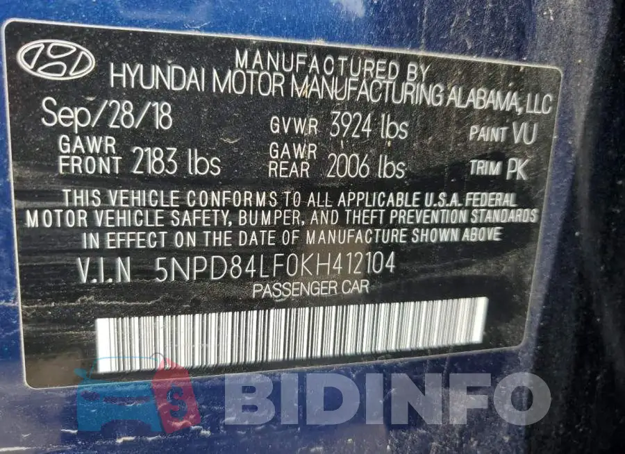 5NPD84LF0KH412104 Photo# 12