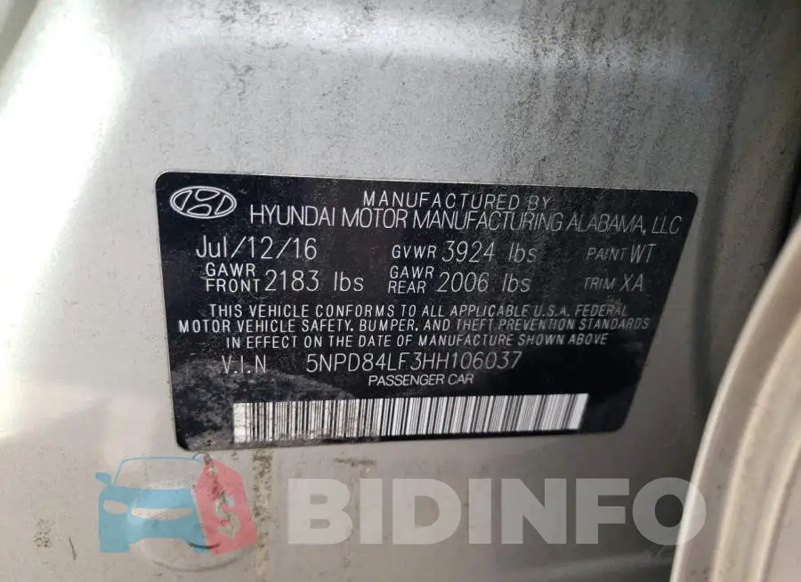 5NPD84LF3HH106037 Photo# 12