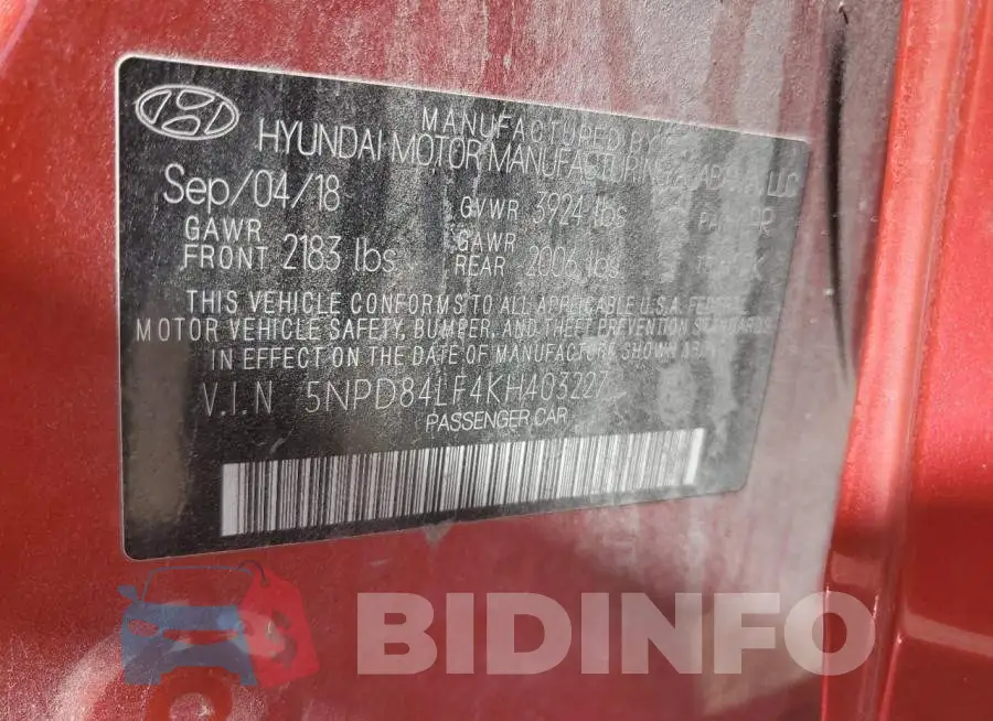 5NPD84LF4KH403227 Photo# 12