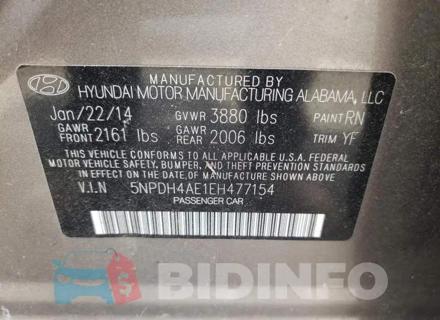 5NPDH4AE1EH477154 Photo# 12