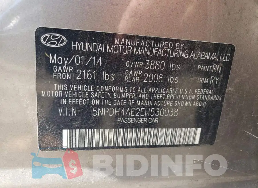 5NPDH4AE2EH530038 Photo# 13