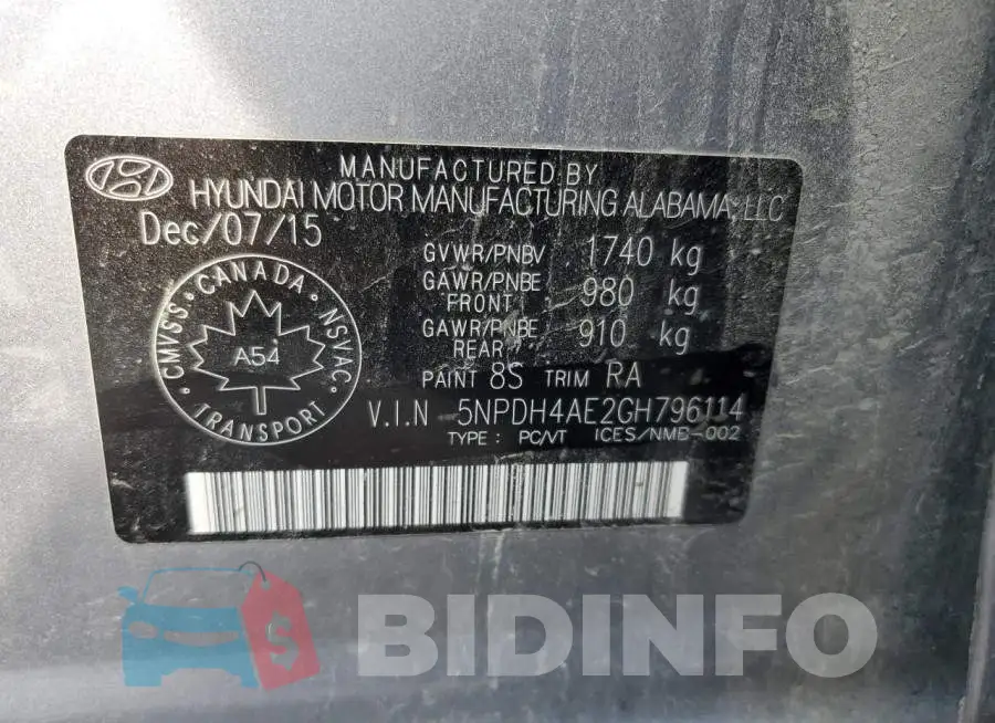 5NPDH4AE2GH796114 Photo# 13