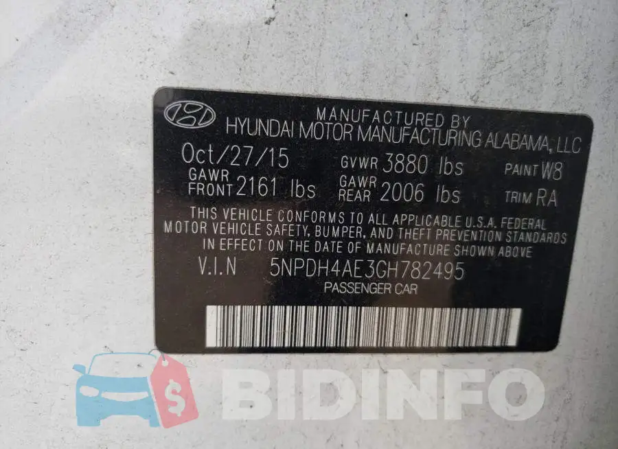 5NPDH4AE3GH782495 Photo# 12
