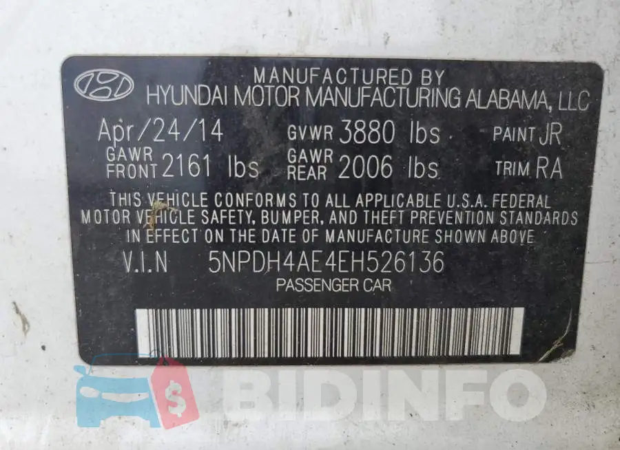 5NPDH4AE4EH526136 Photo# 12
