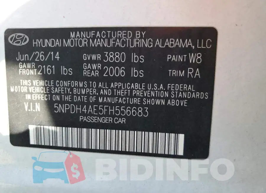 5NPDH4AE5FH556683 Photo# 12
