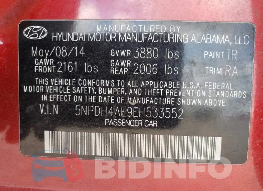 5NPDH4AE9EH533552 Photo# 13