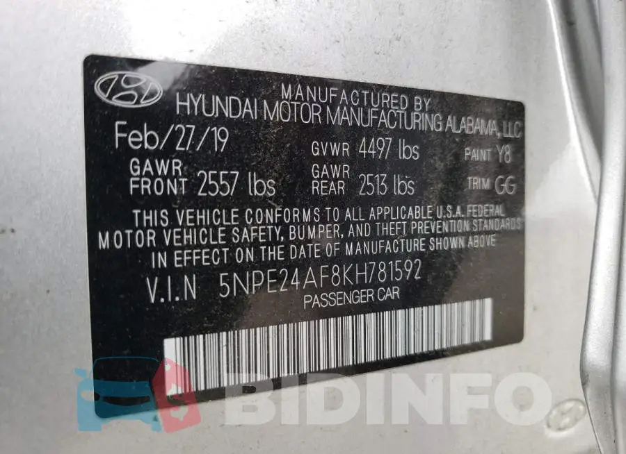 5NPE24AF8KH781592 Photo# 12