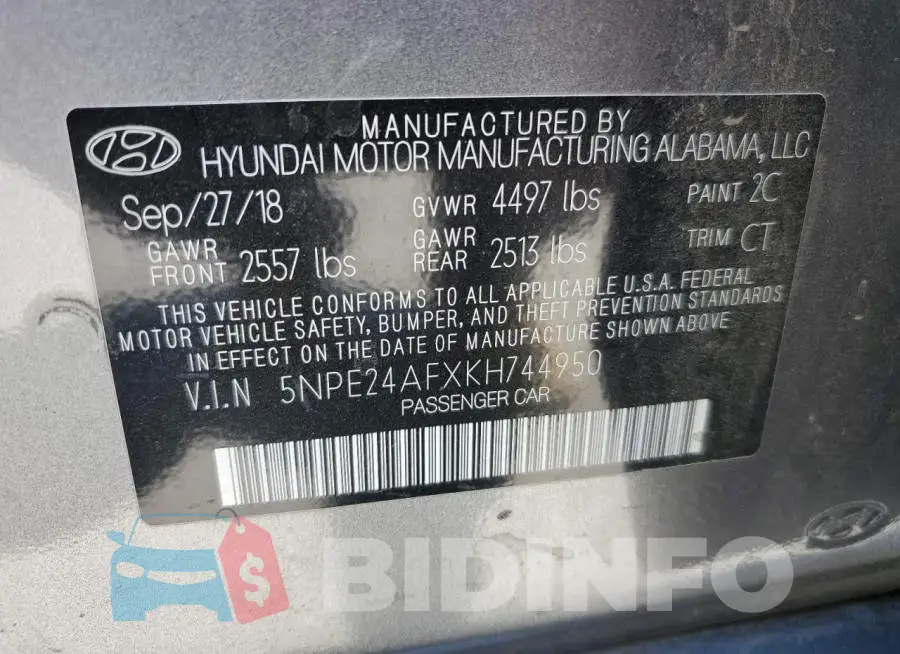 5NPE24AFXKH744950 Photo# 12