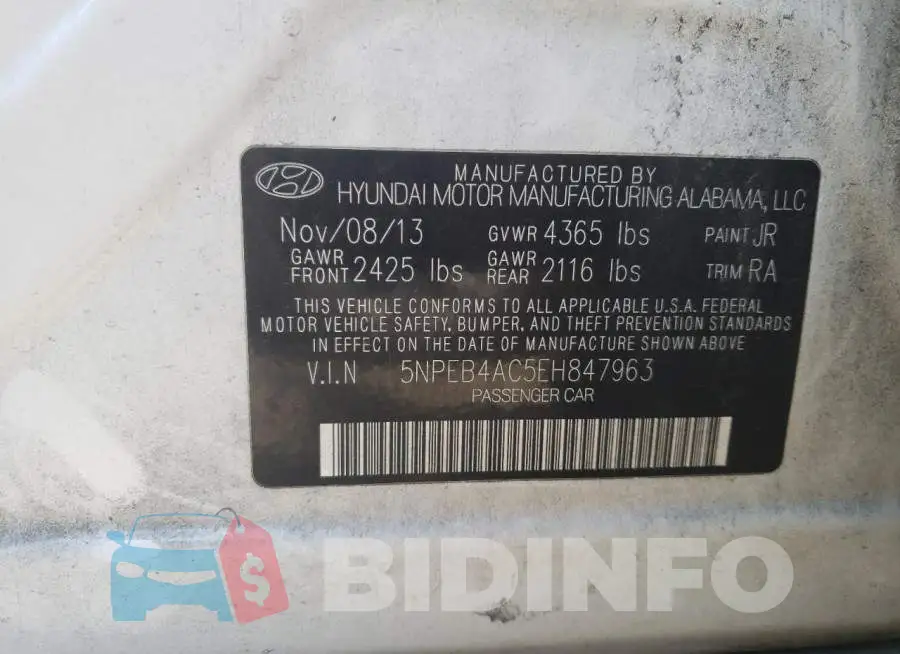5NPEB4AC5EH847963 Photo# 12