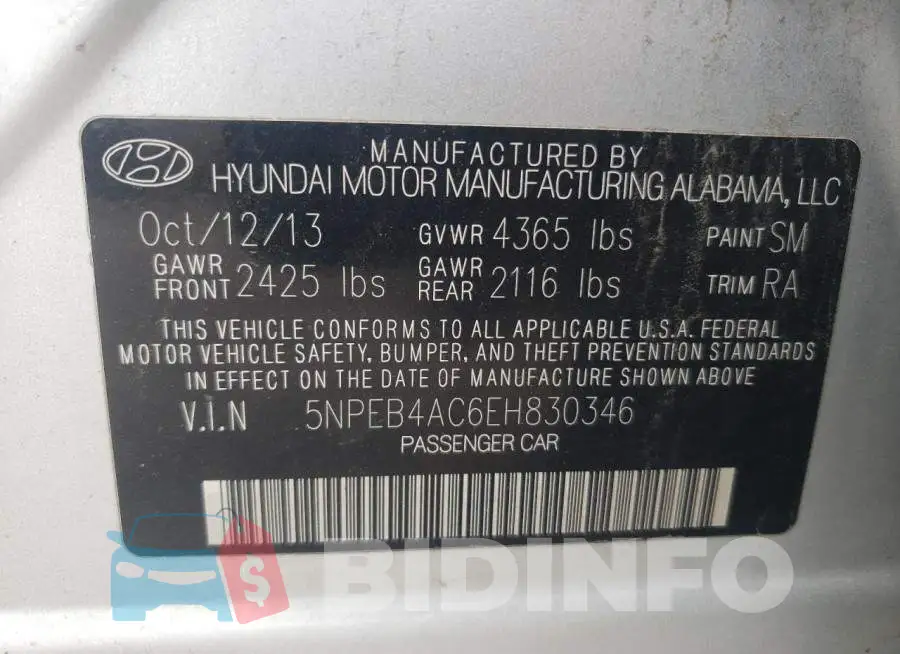 5NPEB4AC6EH830346 Photo# 12