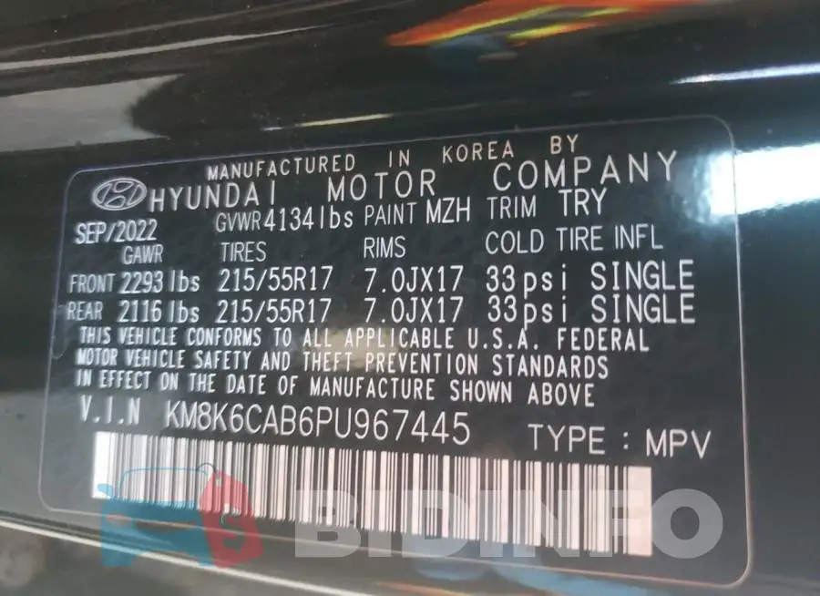 KM8K6CAB6PU967445 Photo# 14