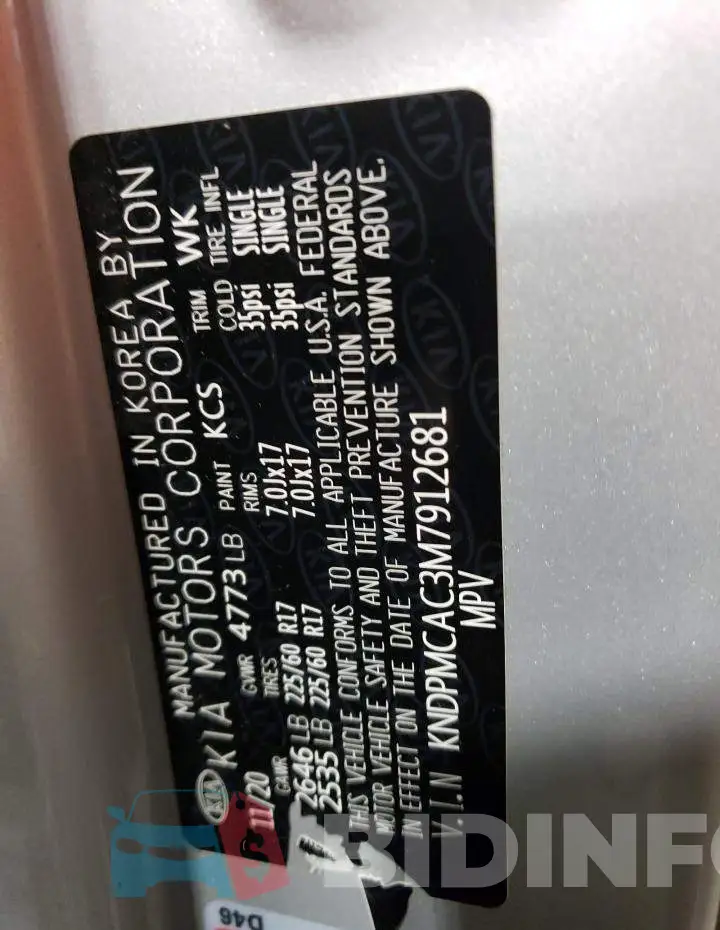 KNDPMCAC3M7912681 Photo# 13