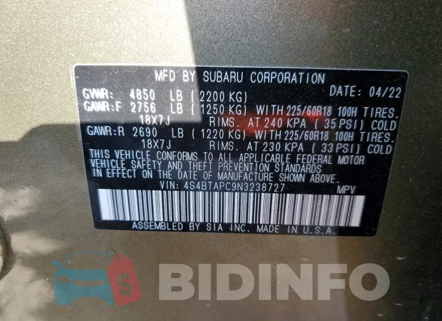 4S4BTAPC9N3238727 Photo# 13