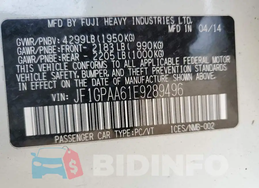 JF1GPAA61E9289496 Photo# 12