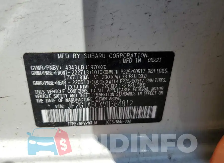 JF2GTABCXMH364812 Photo# 12