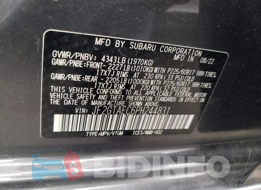 JF2GTAEC6PH244831 Photo# 13