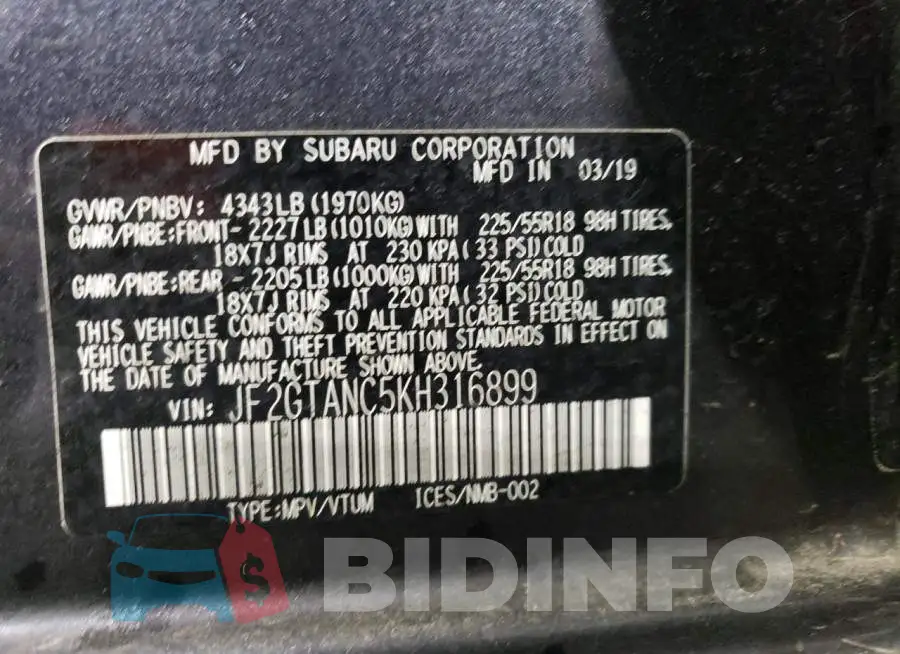 JF2GTANC5KH316899 Photo# 13