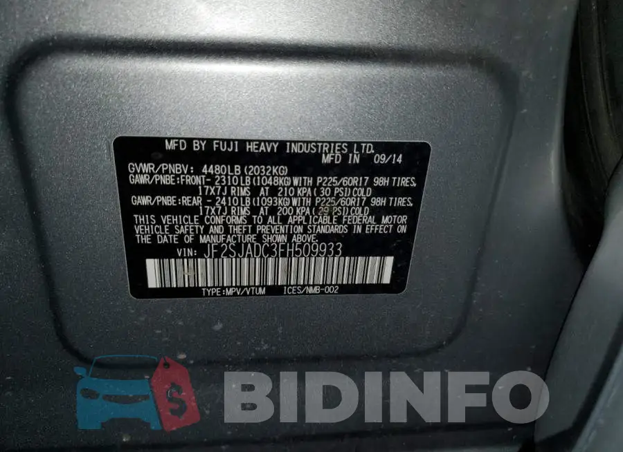 JF2SJADC3FH509933 Photo# 14