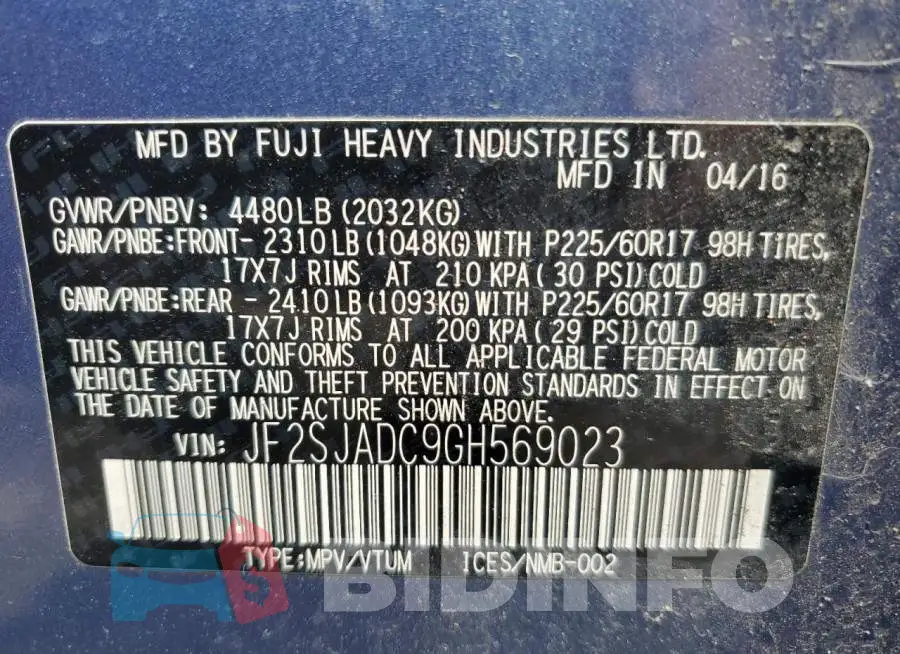 JF2SJADC9GH569023 Photo# 12