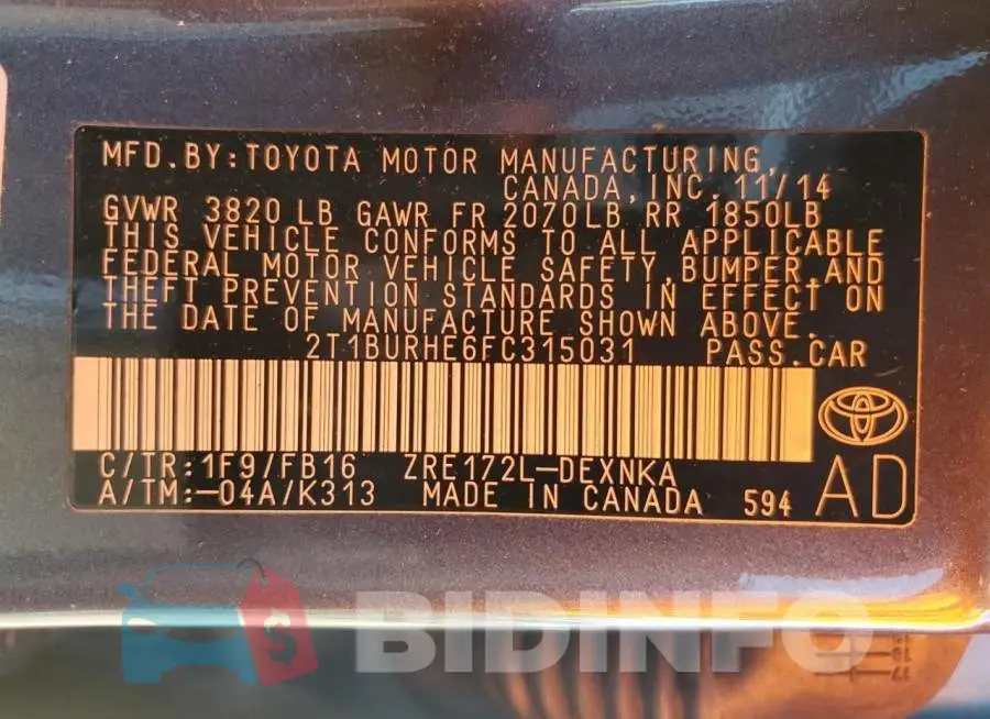 2T1BURHE6FC315031 Photo# 13
