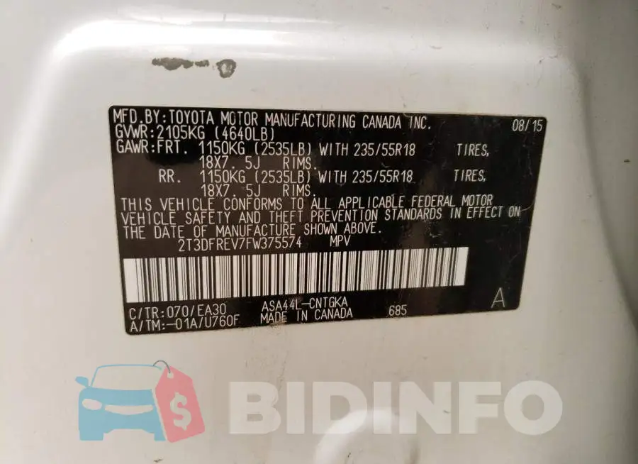 2T3DFREV7FW375574 Photo# 12