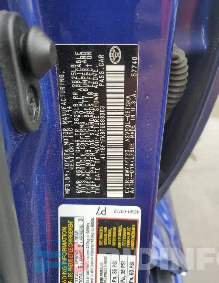 4T1BF1FK8FU888063 Photo# 12