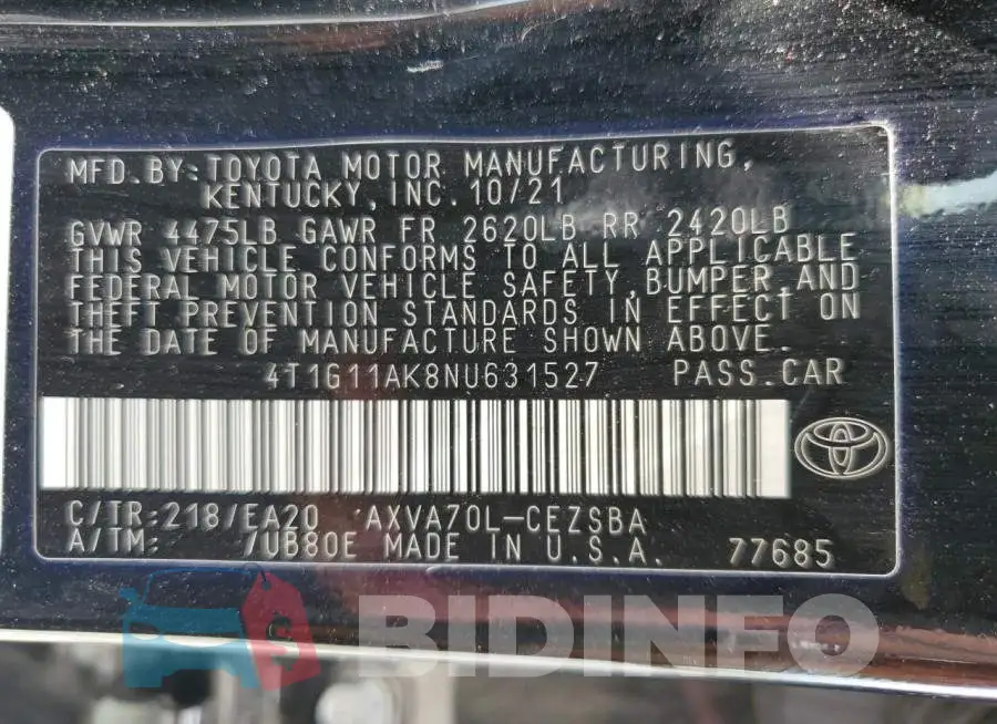 4T1G11AK8NU631527 Photo# 12