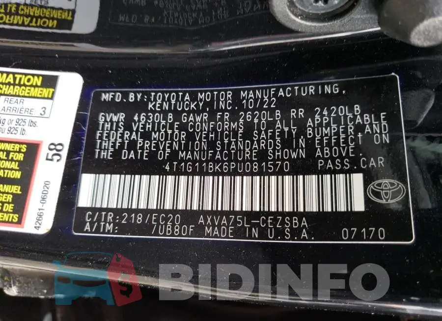 4T1G11BK6PU081570 Photo# 12