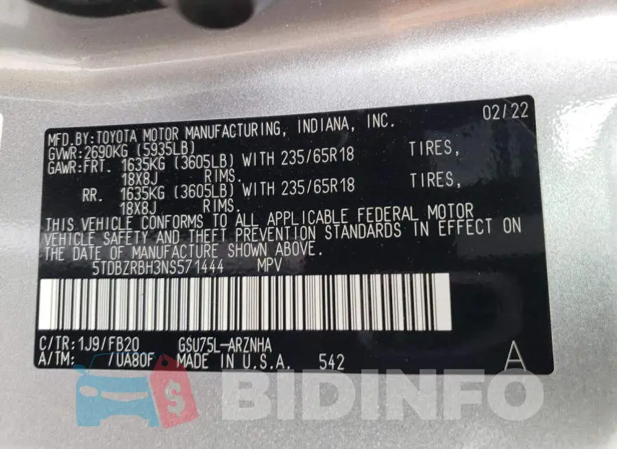 5TDBZRBH3NS571444 Photo# 12
